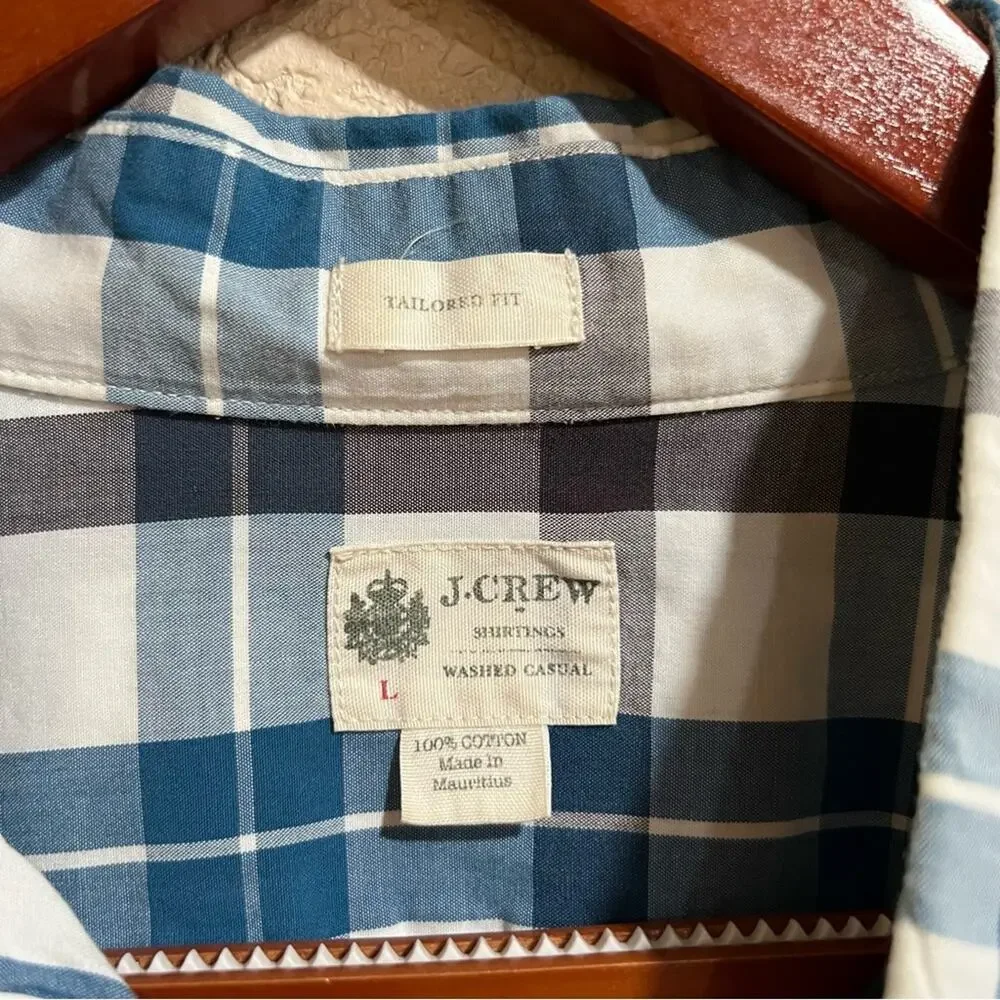 J. Crew blue plaid cotton button down shirt